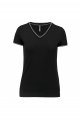 Dames T-shirt V Hals Kariban K394 BLACK-LIGHT GREY-WHITE